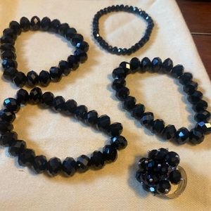 Black crystal bracelet/ring bundle